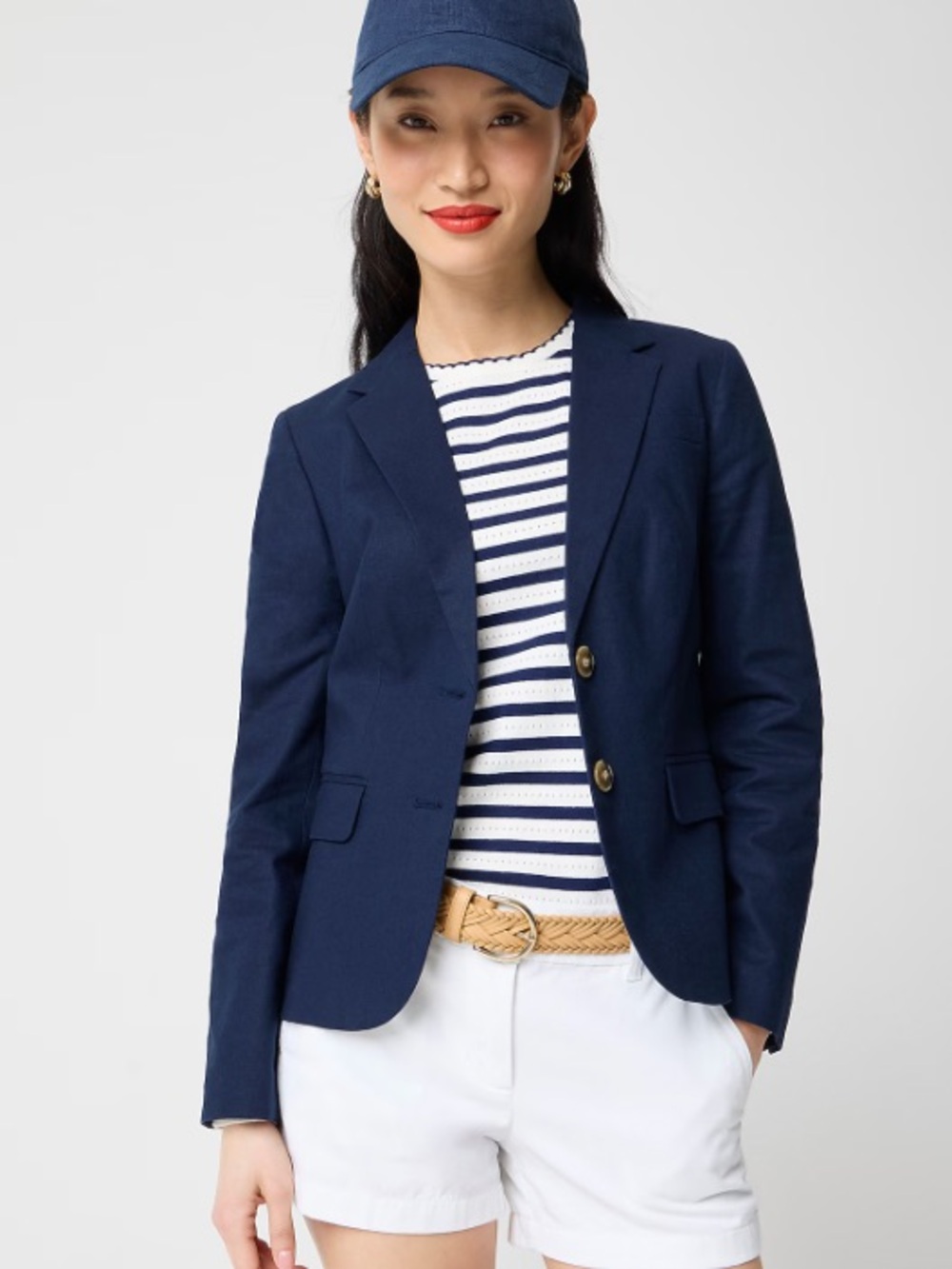 NWT J Crew Linen-Blend Schoolboy Blazer - Navy